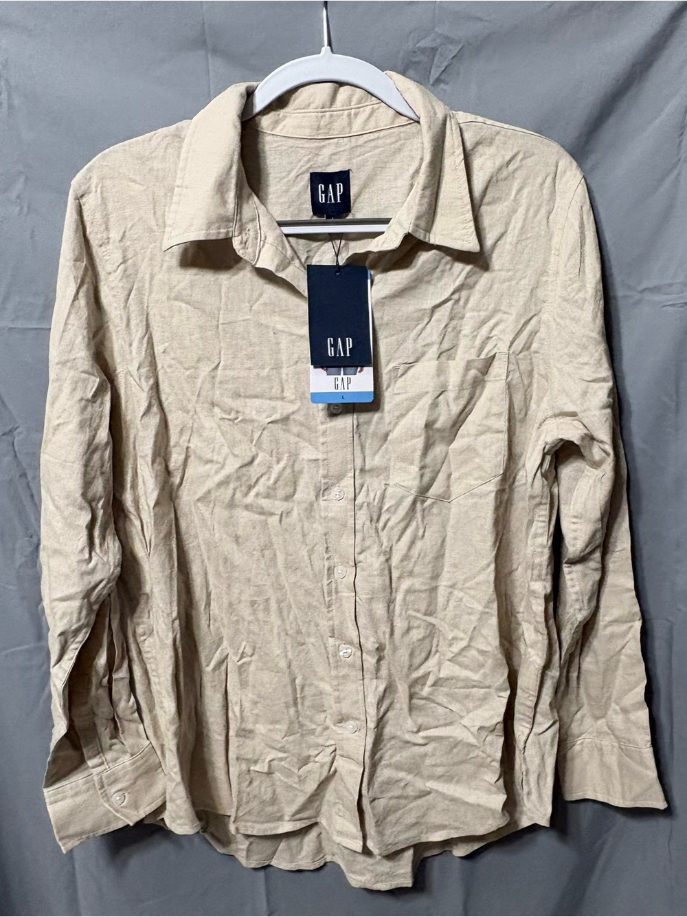GAP Linen Blend Button-Down Shirt in Beige